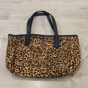 Fossil Like New Leopard Print Tote with Black Trim